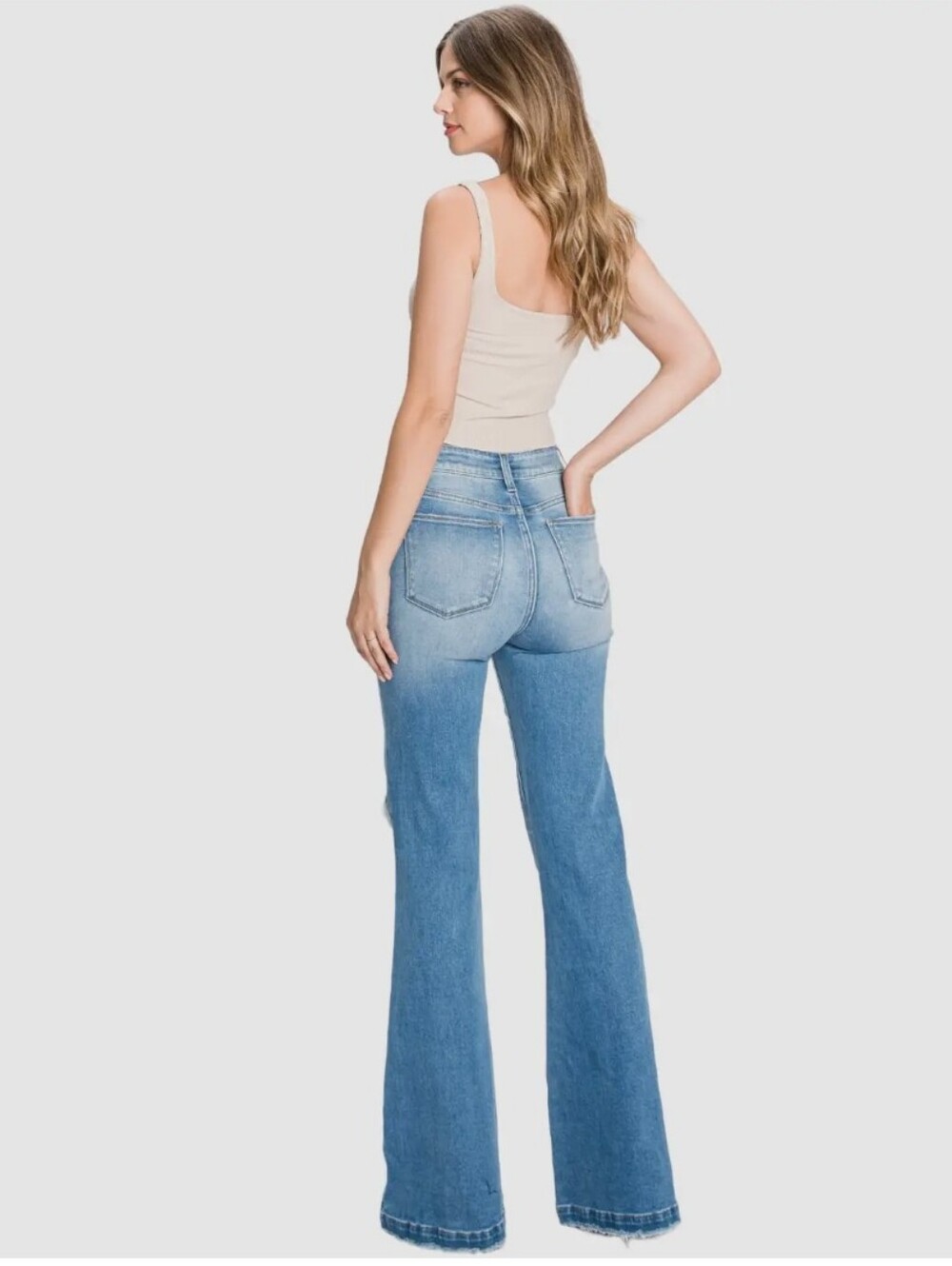 Petra 153 NWT DISTRESSED SUPER HIGH RISE 70'S INSPIRED FLARE JEANS Sz 9 28 - Picture 4 of 10